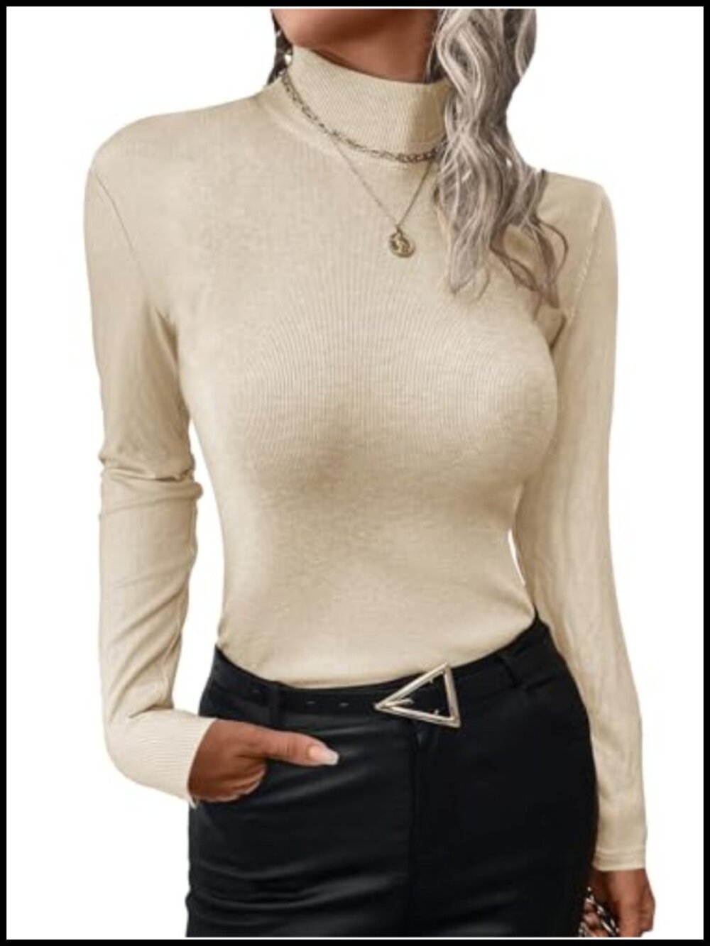 Women's Mock Turtleneck Long Sleeve Slim Fit Ribbed Base Layer Top